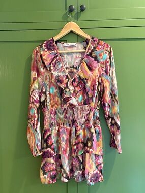 Zara multicolor long sleeved mini dress size S